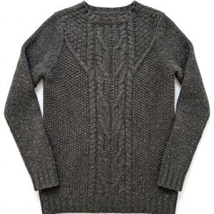 Autumn Cashmere Women's Crewneck Cable Sweater in Charcoal Gray
